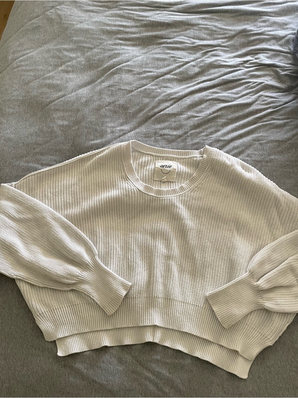 aerie Cream Ribbed Crewneck Sweater